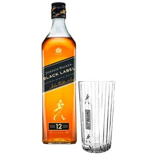 Whisky escocés JOHNNIE WALKER negro + vaso bt.1 L