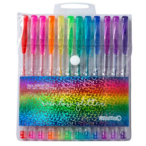 Bolígrafos Gel con Glitter Caballito 12 un.