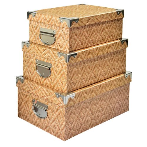 Set de 3 Cajas de Cartón Beige