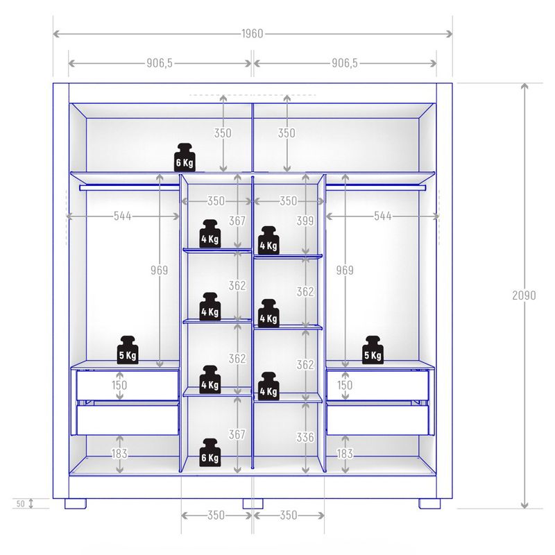 Ropero-Mod.-Titanium-2-puertas-corredizas-y-4-cajones-196x209x55-cm