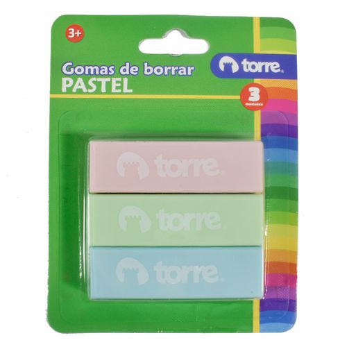 Goma de borrar TORRE Colores Pastel 3 un.