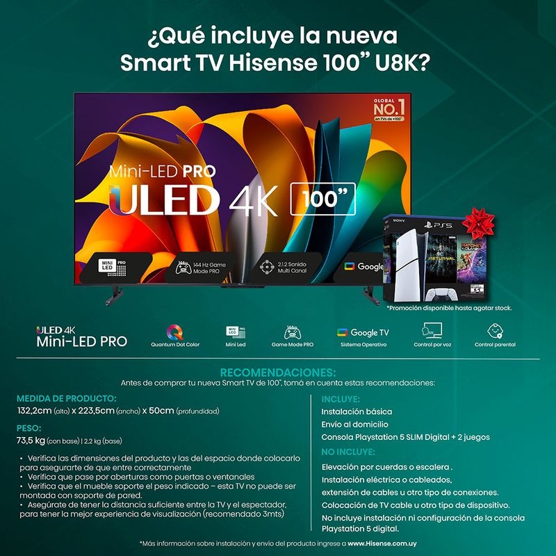Smart-TV-Mini-Led-HISENSE-4K-100--100U8K-144Hz-Google-Tv