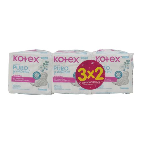 Toalla femenina KOTEX ultra fina con alas 30 un.