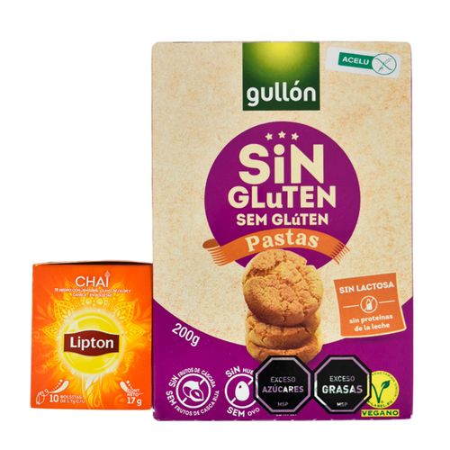 Galletitas GULLON sin gluten pastas 200 g + Te LIPTON 10 sobres