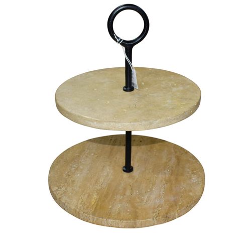 Soporte dos pisos con platos de mármol travertino
