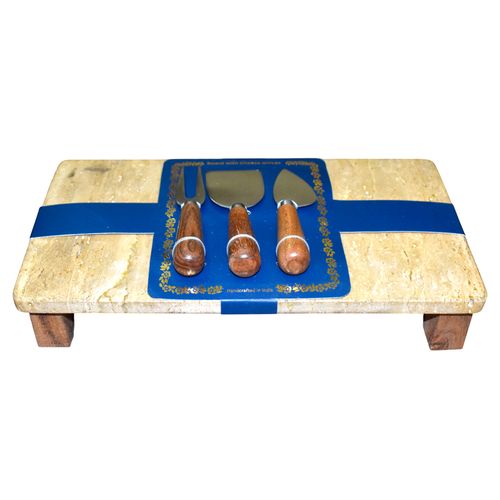 Tabla con 3 utensilios para queso mármol travertino