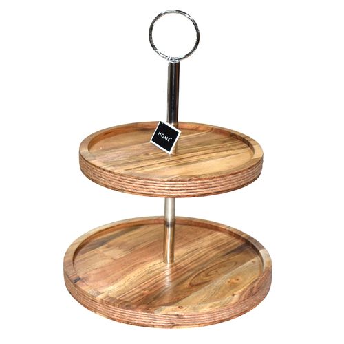 Soporte de dos pisos con platos en madera 25 y 30 cm