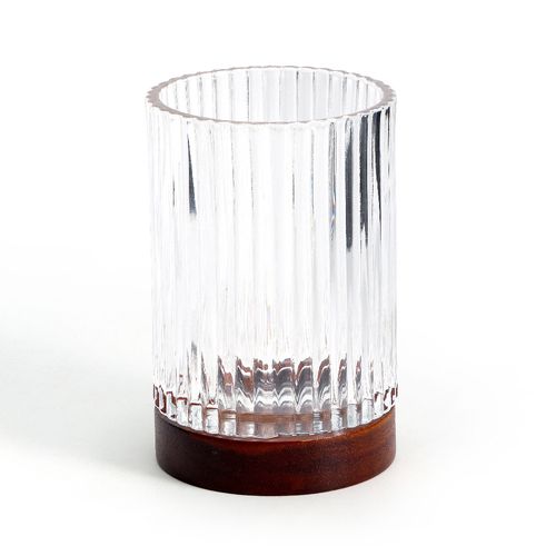 Vaso para Baño Vidrio Transparente con Detalle en Madera