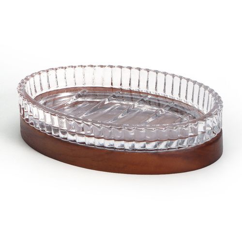 Jabonera Vidrío Transparente con Detalle en Madera