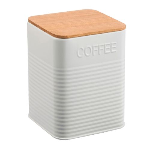 Frasco blanco con tapa de bambú 10 x 10 x 13,5 cm para té