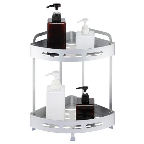 Rack esquinero para baño 2 pisos en aluminio negro