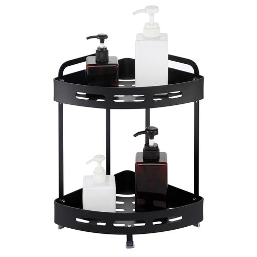 Rack esquinero para baño 2 pisos en aluminio negro