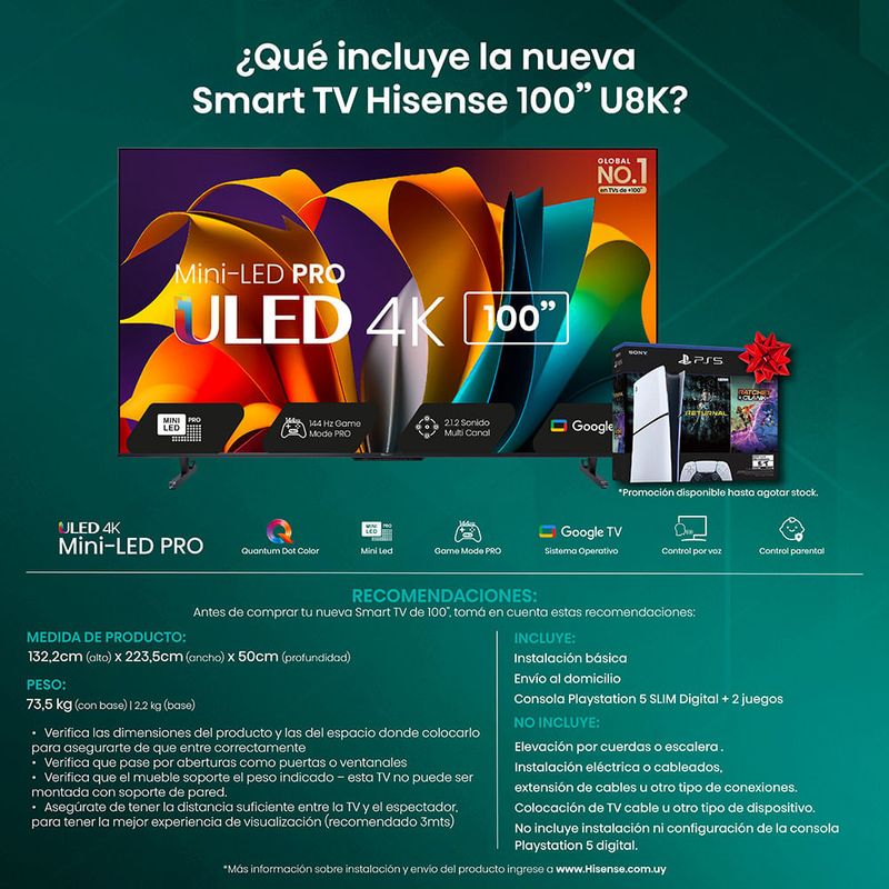 Smart-TV-Mini-Led-HISENSE-4K-100--100U8K-144Hz-Google-Tv