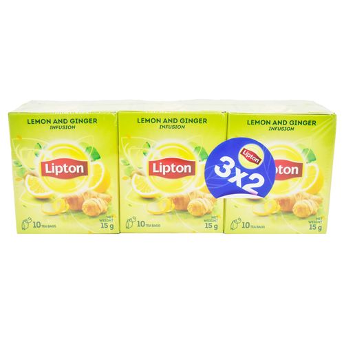 Pack 3 x 2 Té LIPTON Infusión Limón y Jengibre 10 Sobres