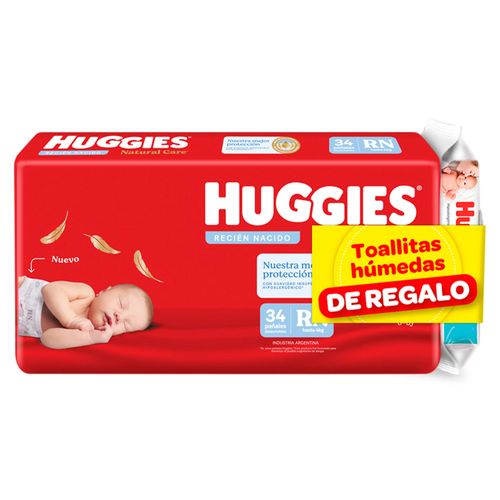 Pañal HUGGIES Pan Natural rn mega 34 un. + toallas humedas