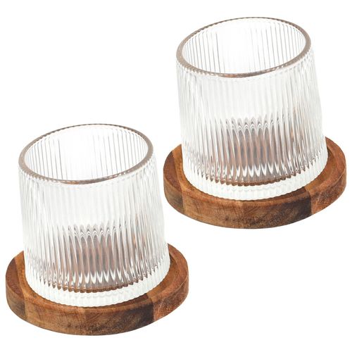 Set x 2 Vasos 160 ml Vidrio con Posa Vasos Madera