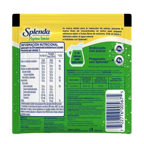 Refresco SPLENDA Pepino Limón 7 g