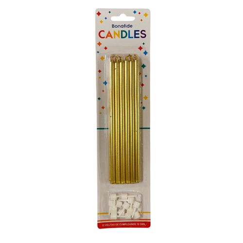 Set de velas en dorado x 12 un. Con soporte