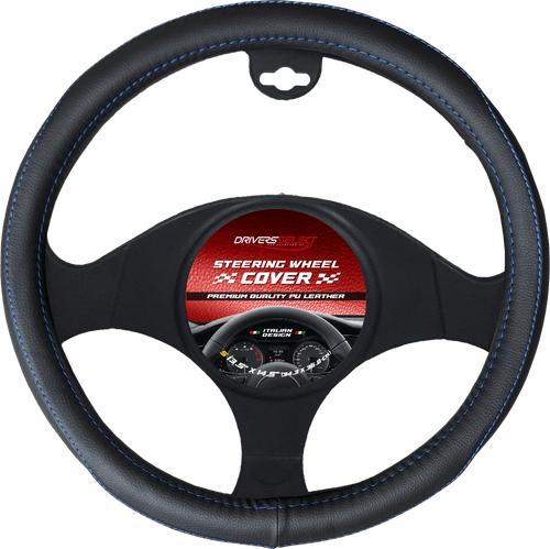 Cubrevolante pu leather Negro Costura Azul