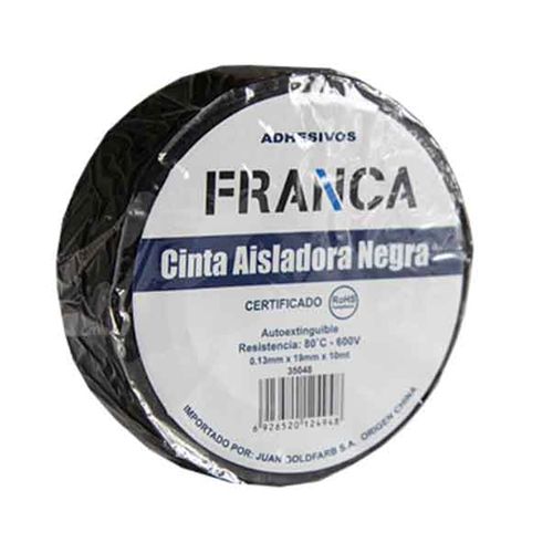 Cinta FRANCA aisladora negra 19 mm x 10 m