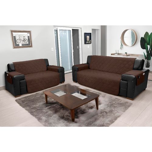 Protector para Sofá con Bolsillos 2 Cuerpos Chocolate