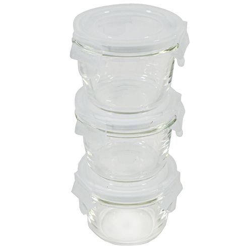 Set x 3 Contenedores Vidrio 120 ml c/u con Tapa Hermético