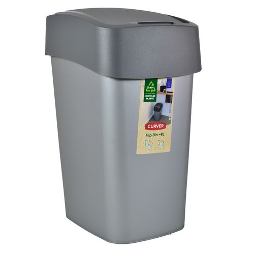 Papelera Pacific Flip 9 L Antracita Aluminio Plateado
