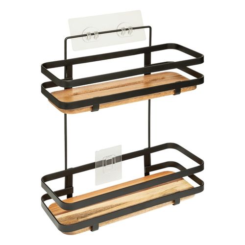 Repisa para Baño 2 Estantes en Metal y Madera Five
