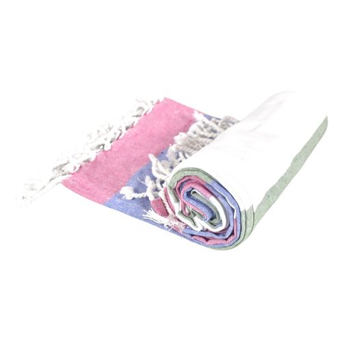 Throw playero con flecos 60 x 170 cm verde multi rayado