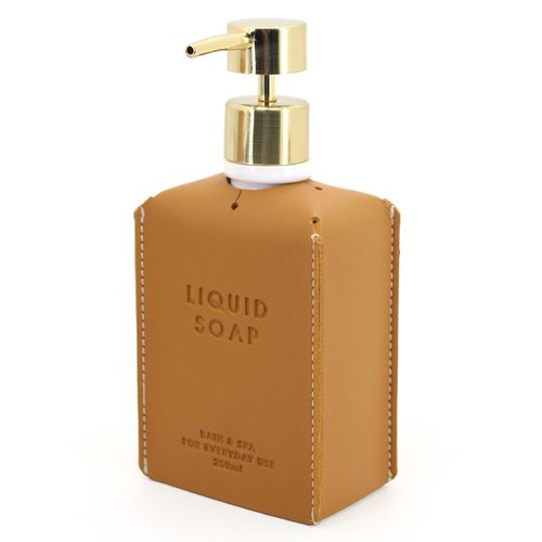 Dispensador de Jabón en Cerámica con Detalle en Ecocuero