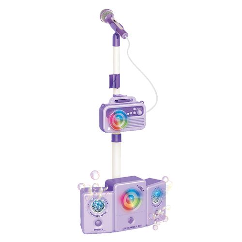 Microfono de pie con bluetooth y parlantes lanza burbujas