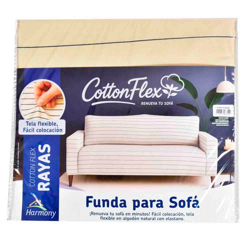 Funda de Sofá 2 Cuerpos Cotton Flex Rayas Beige