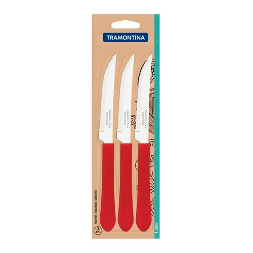 Set x 3 Cuchillos para Asado con Mango Rojo TRAMONTINA